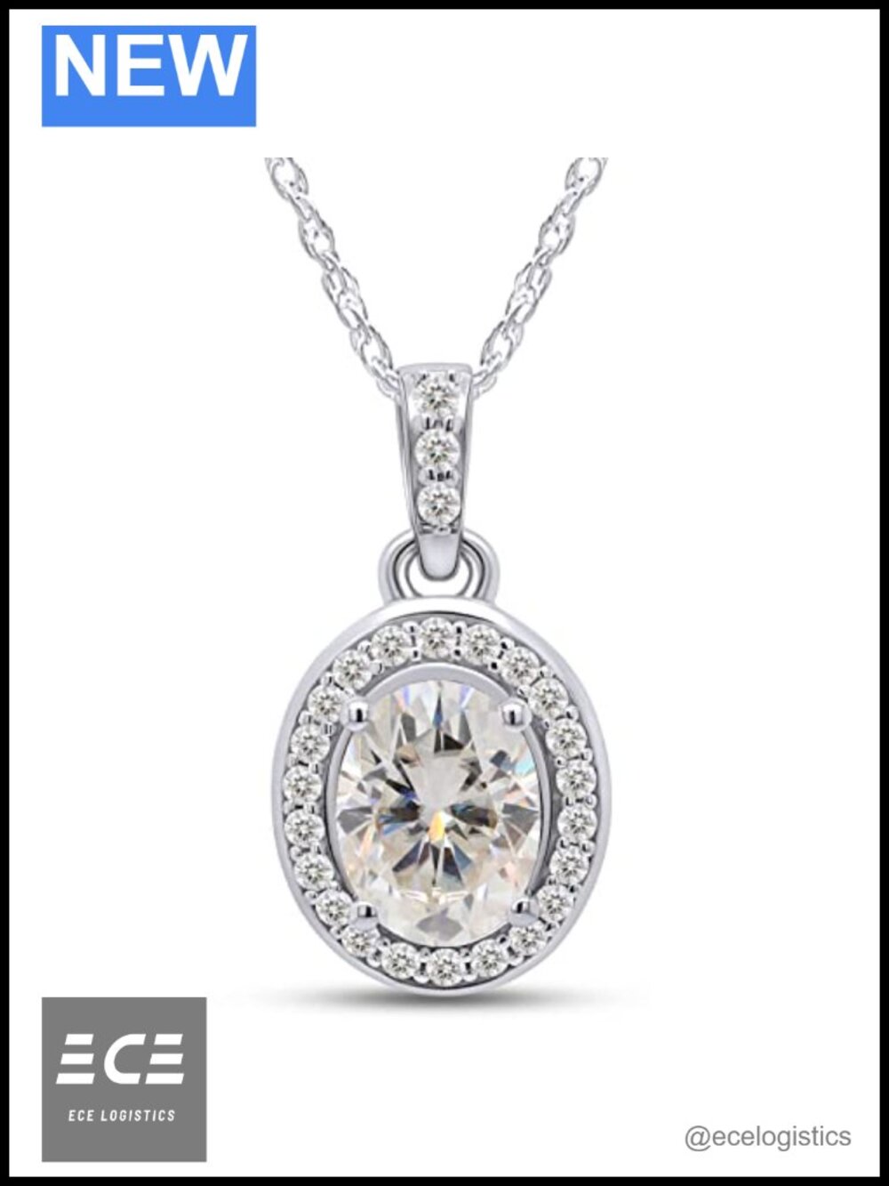 Halo Pendant Necklace 925 Sterling Silver 1.50 CT Moissanite Oval Rope Chain